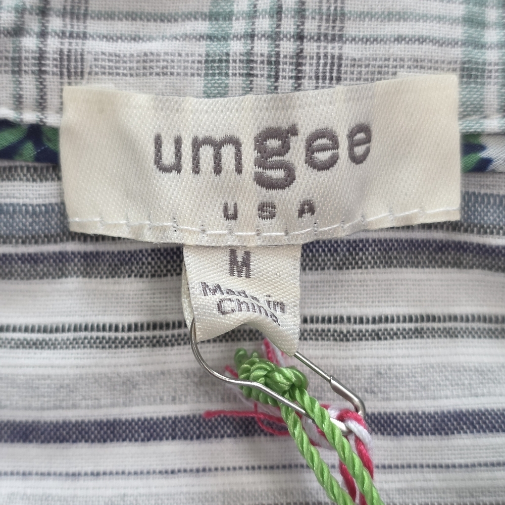 Umgee Plaid Striped Patchwork Ruffle Hem Top Blou… - image 2